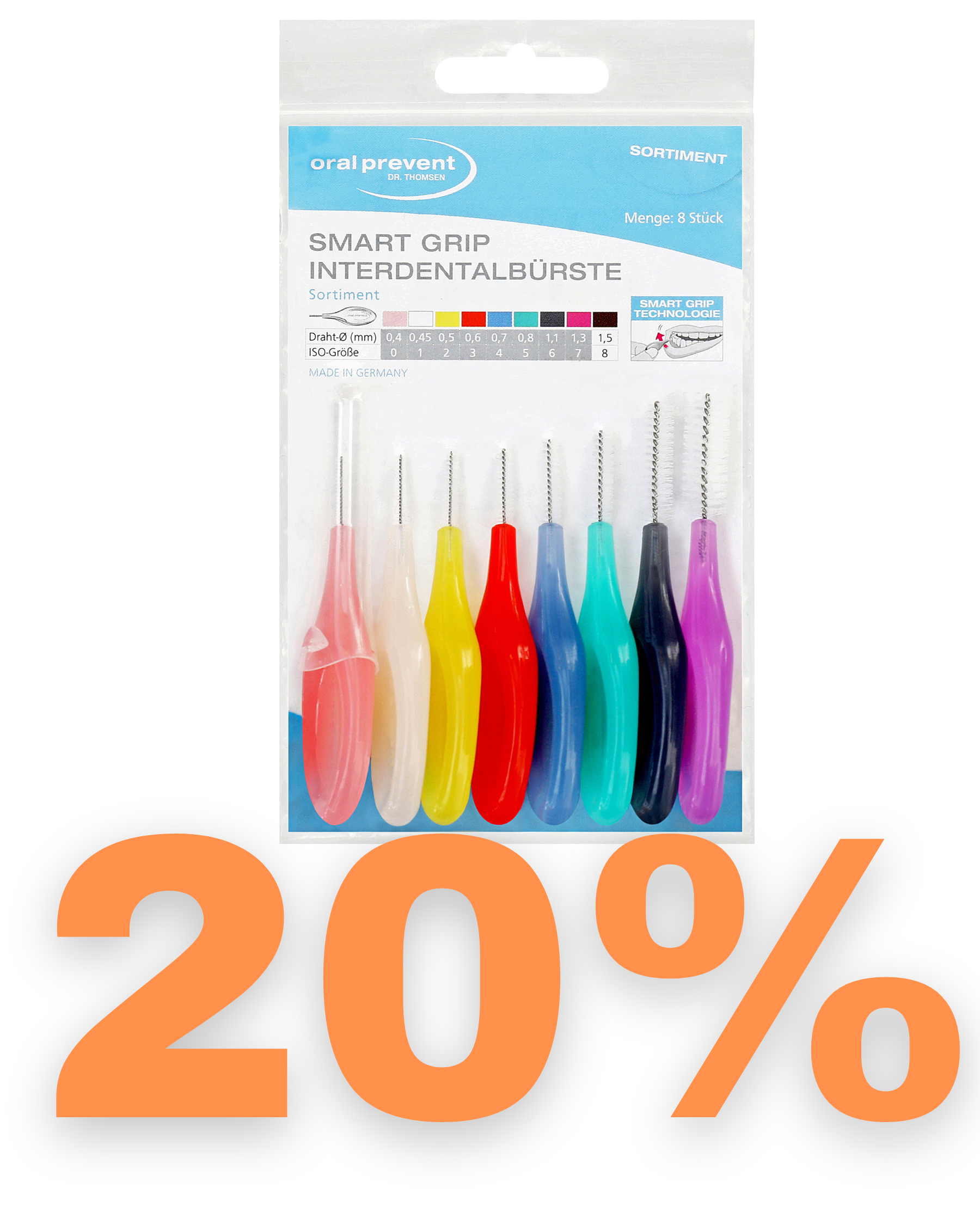 ORAL PREVENT Interdentalbürsten - Zahnreinigung für die Zwischenräume - Zahnzwischenraumbürste - Zahnstein-/Kariesprävention - 6er Beutel (Je 1x ISO-Größe 0 bis 7)