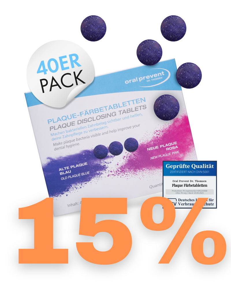 40x ORAL PREVENT Plaque Färbetabletten - Zahnfärbetabletten für Kinder/Erwachsene - Kautabletten - Zahnbelag einfärben - Erythrosinfrei