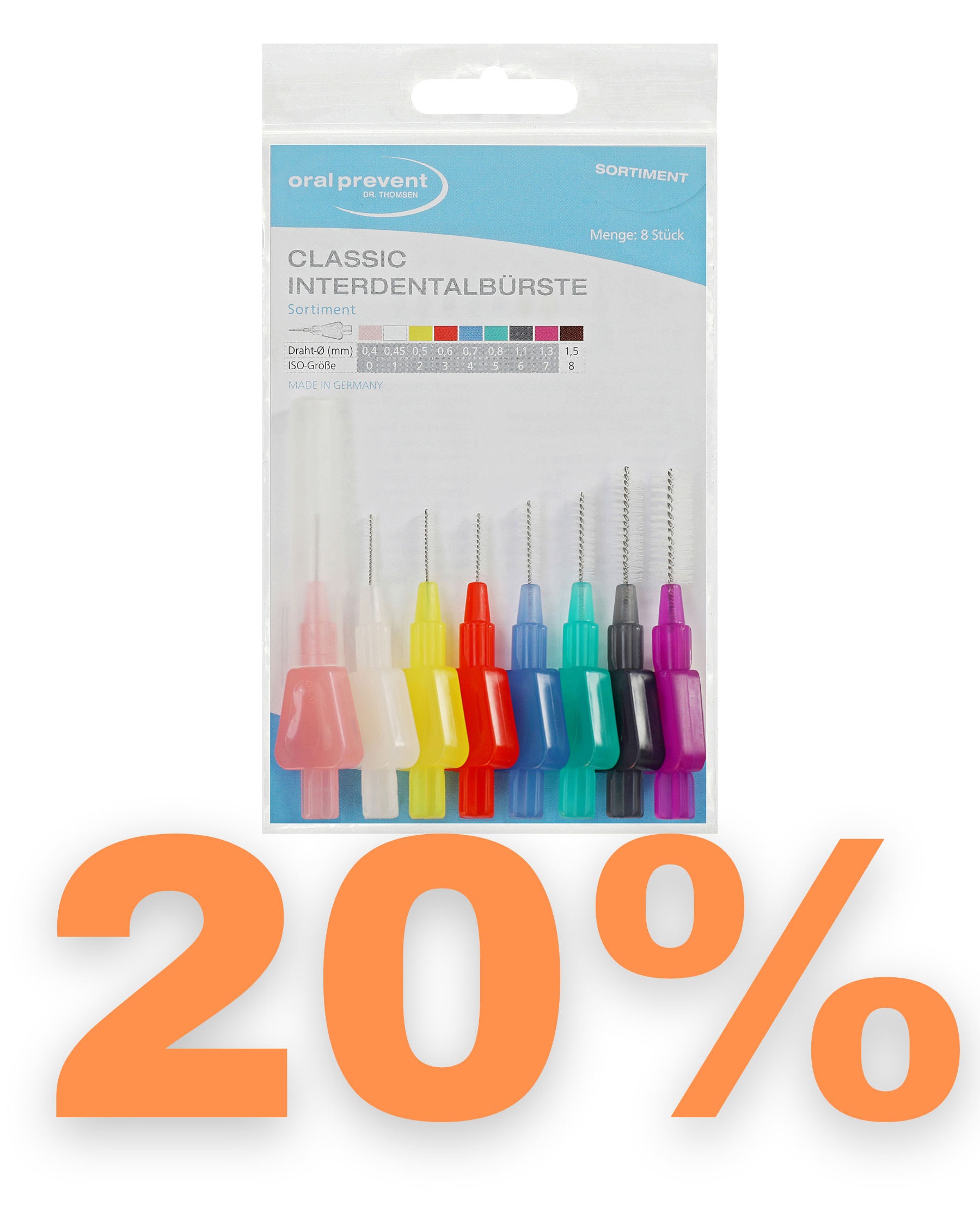 ORAL PREVENT Interdentalbürsten - Zahnreinigung für die Zwischenräume - Zahnzwischenraumbürste - Zahnstein-/Kariesprävention - 6er Beutel (Je 1x ISO-Größe 0 bis 7)